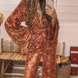 Retro orange velvet jumpsuit large